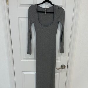 SKIMS Gray Long Sleeve Ribbed Bodycon Dress